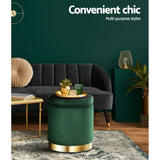 Ottomans & Footstools: Artiss Ottoman Storage Foot Stool Round Velvet Green