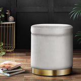 Ottomans & Footstools: Artiss Ottoman Storage Foot Stool Round Velvet Grey