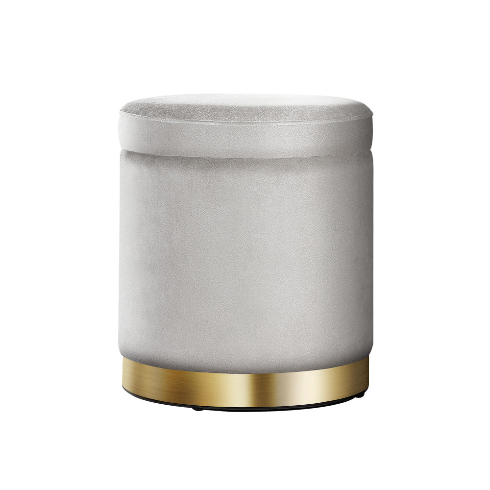 Ottomans & Footstools: Artiss Ottoman Storage Foot Stool Round Velvet Grey