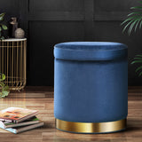 Ottomans & Footstools: Artiss Ottoman Storage Foot Stool Round Velvet Navy