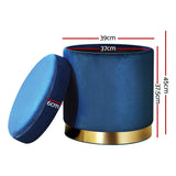 Ottomans & Footstools: Artiss Ottoman Storage Foot Stool Round Velvet Navy