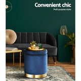 Ottomans & Footstools: Artiss Ottoman Storage Foot Stool Round Velvet Navy