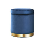 Ottomans & Footstools: Artiss Ottoman Storage Foot Stool Round Velvet Navy