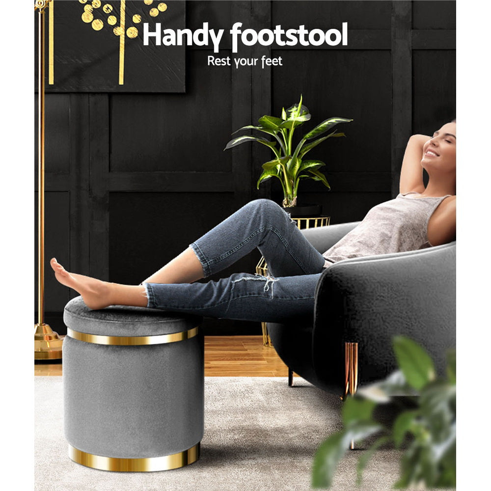 Arm Chairs & Recliners: Artiss Ottoman Foot Stool Round Velvet Charcoal