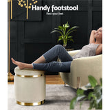 Ottomans & Footstools: Artiss Ottoman Foot Stool Round Velvet Cream