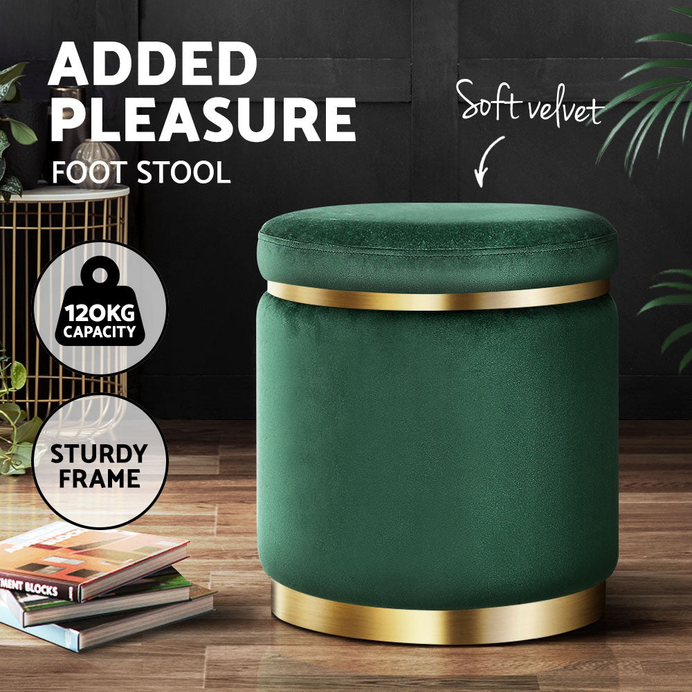 Ottomans & Footstools: Artiss Ottoman Foot Stool Round Velvet Green