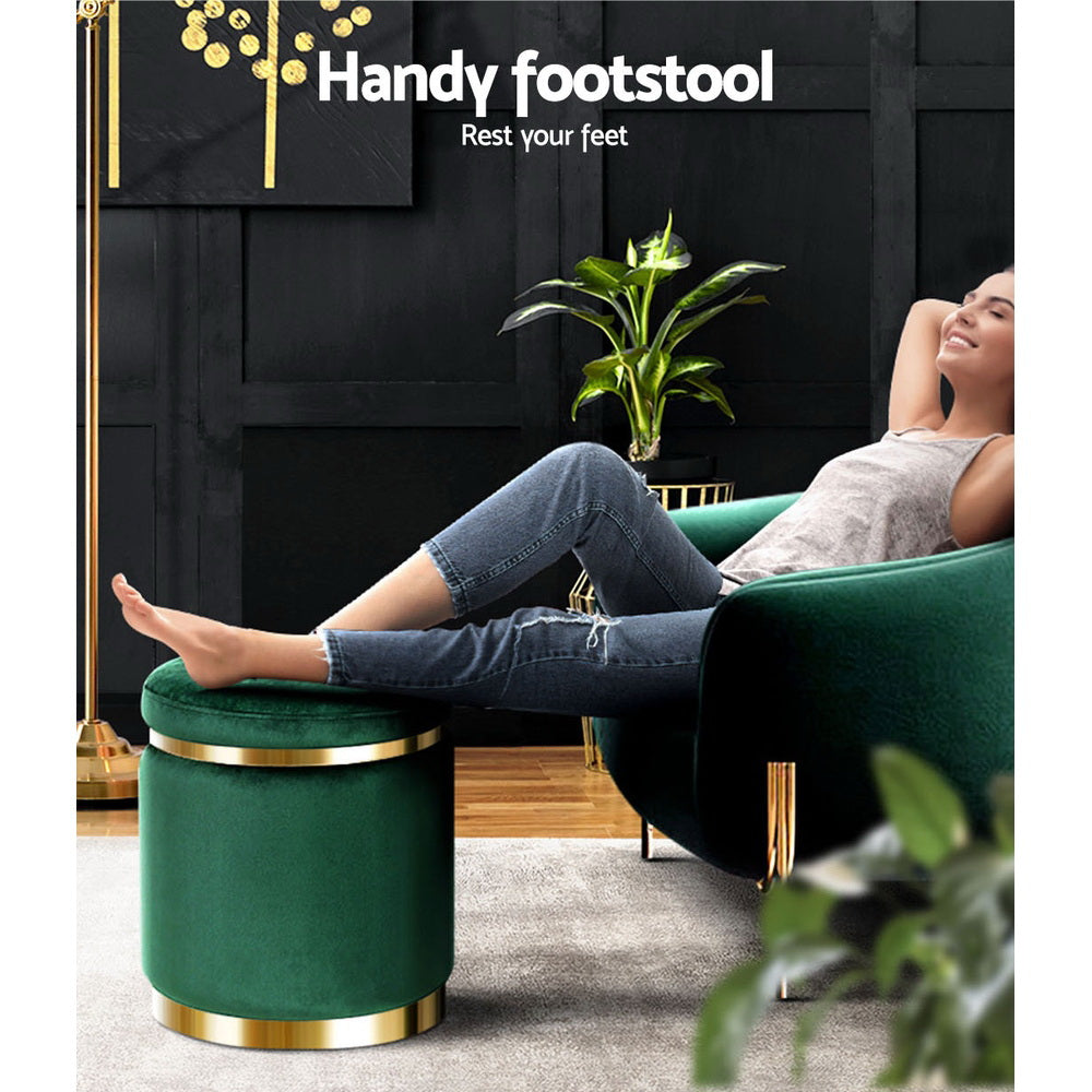 Ottomans & Footstools: Artiss Ottoman Foot Stool Round Velvet Green