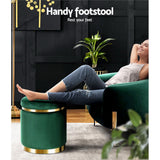 Ottomans & Footstools: Artiss Ottoman Foot Stool Round Velvet Green