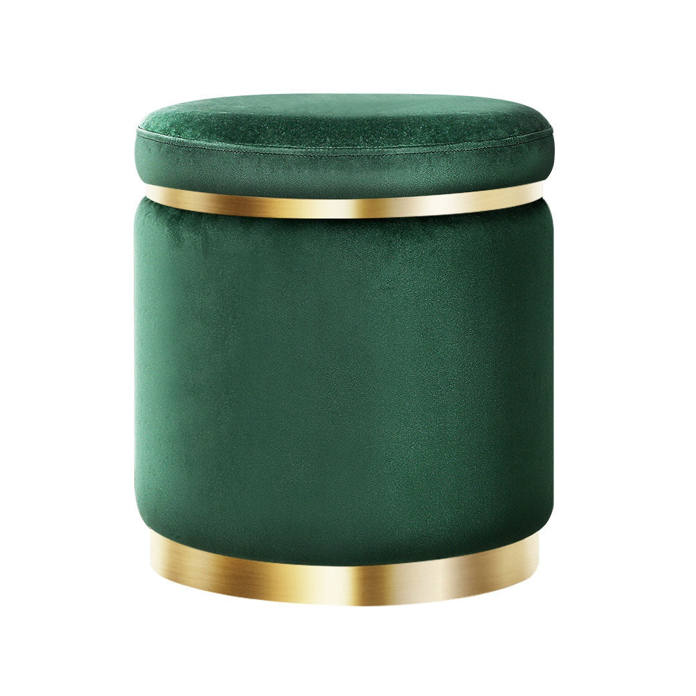 Ottomans & Footstools: Artiss Ottoman Foot Stool Round Velvet Green