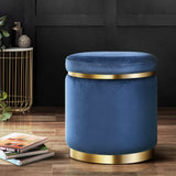 Ottomans & Footstools: Artiss Ottoman Foot Stool Round Velvet Navy