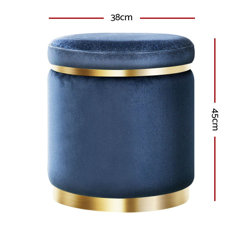 Ottomans & Footstools: Artiss Ottoman Foot Stool Round Velvet Navy