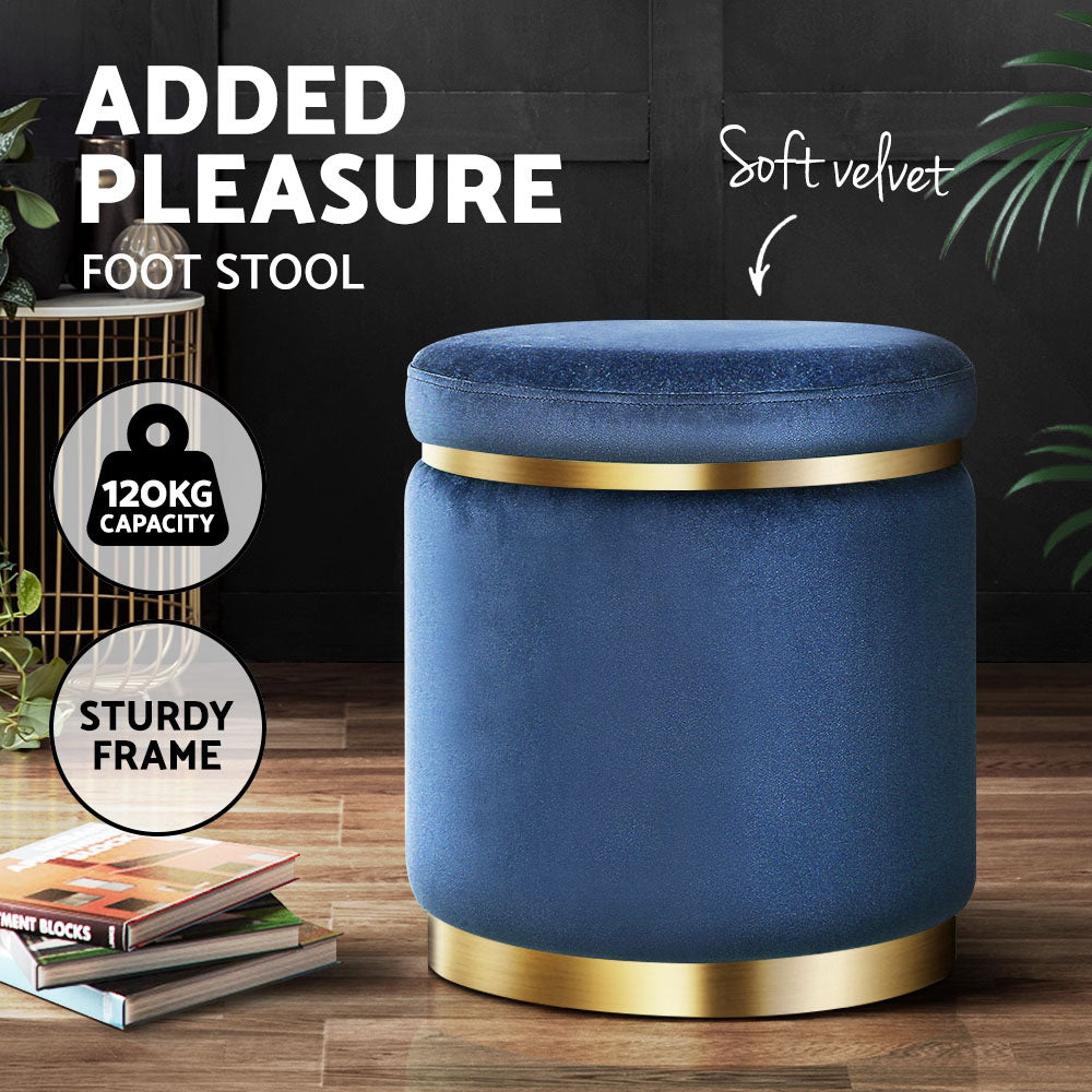 Ottomans & Footstools: Artiss Ottoman Foot Stool Round Velvet Navy