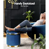 Ottomans & Footstools: Artiss Ottoman Foot Stool Round Velvet Navy