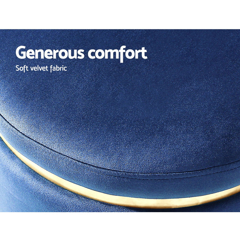 Ottomans & Footstools: Artiss Ottoman Foot Stool Round Velvet Navy