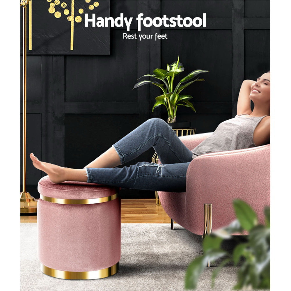Ottomans & Footstools: Artiss Ottoman Foot Stool Round Velvet Pink