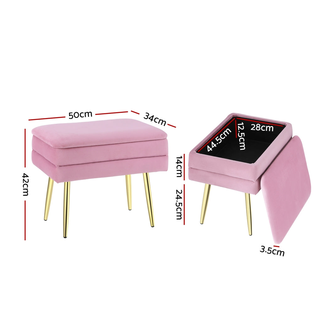 Ottomans & Footstools: Artiss Ottoman Storage Foot Stool Vanity Velvet Pink