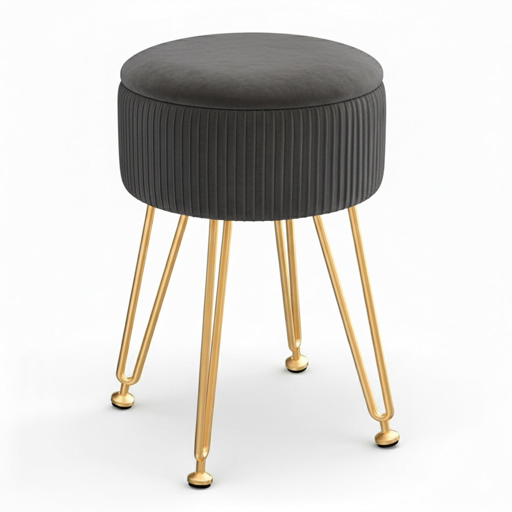 Ottomans & Footstools: Artiss Ottoman Storage Foot Stool Vanity Velvet Round Grey