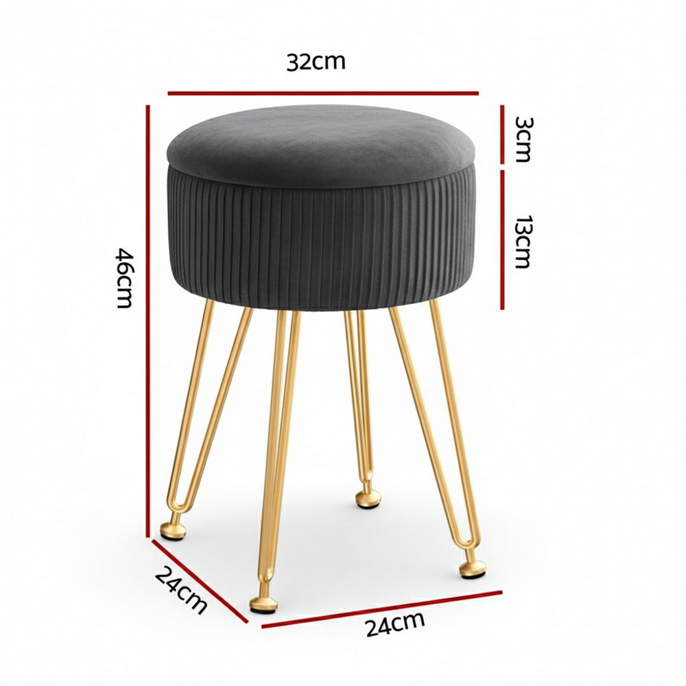 Ottomans & Footstools: Artiss Ottoman Storage Foot Stool Vanity Velvet Round Grey