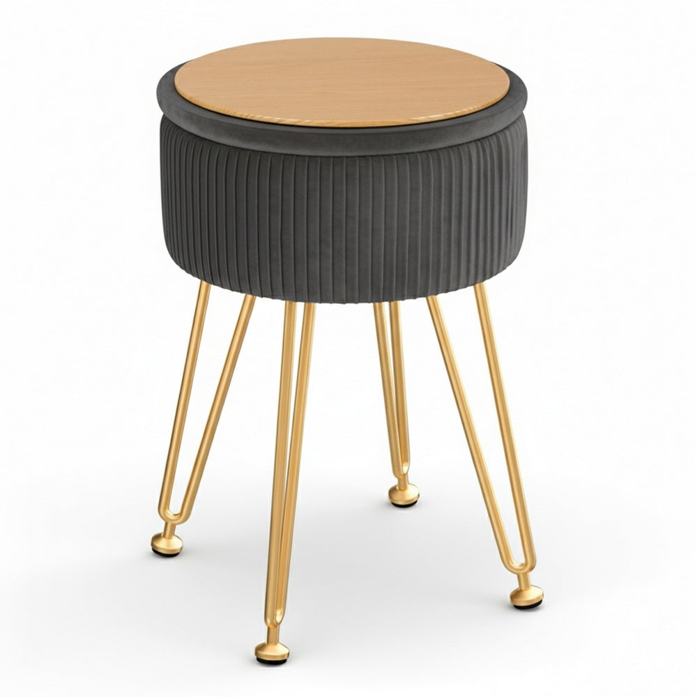 Ottomans & Footstools: Artiss Ottoman Storage Foot Stool Vanity Velvet Round Grey