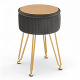 98765-Artiss Ottoman Storage Foot Stool Vanity Velvet Round Grey