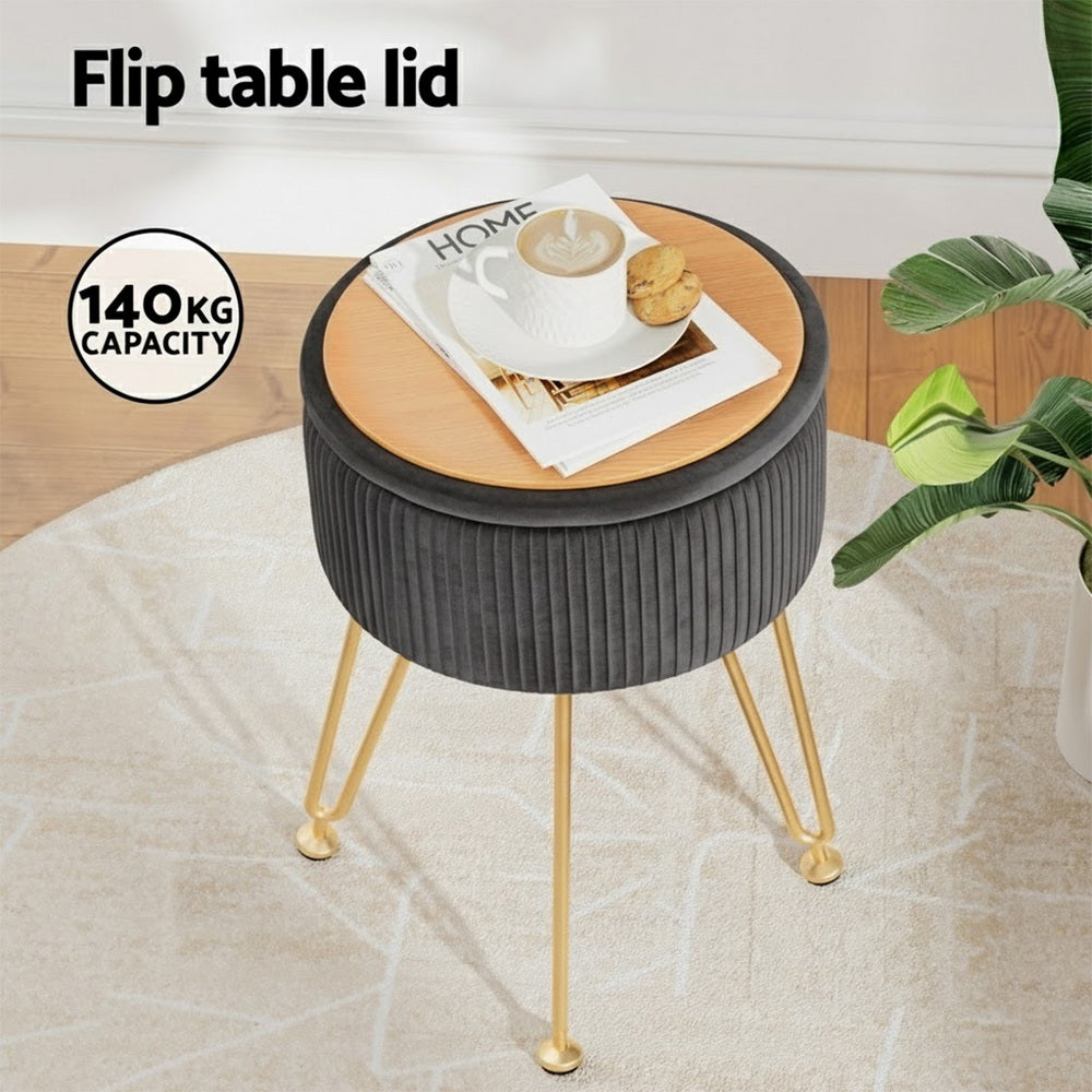Ottomans & Footstools: Artiss Ottoman Storage Foot Stool Vanity Velvet Round Grey