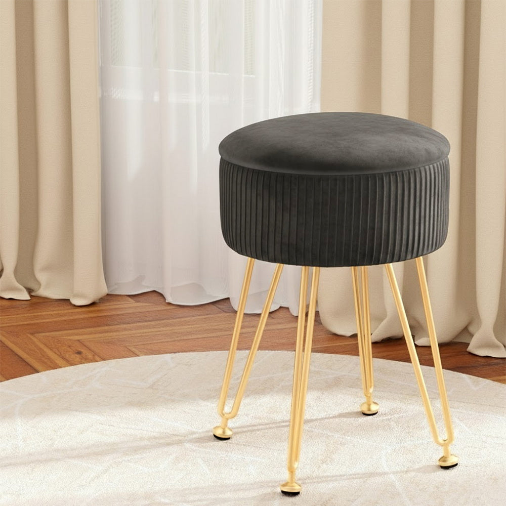 Ottomans & Footstools: Artiss Ottoman Storage Foot Stool Vanity Velvet Round Grey