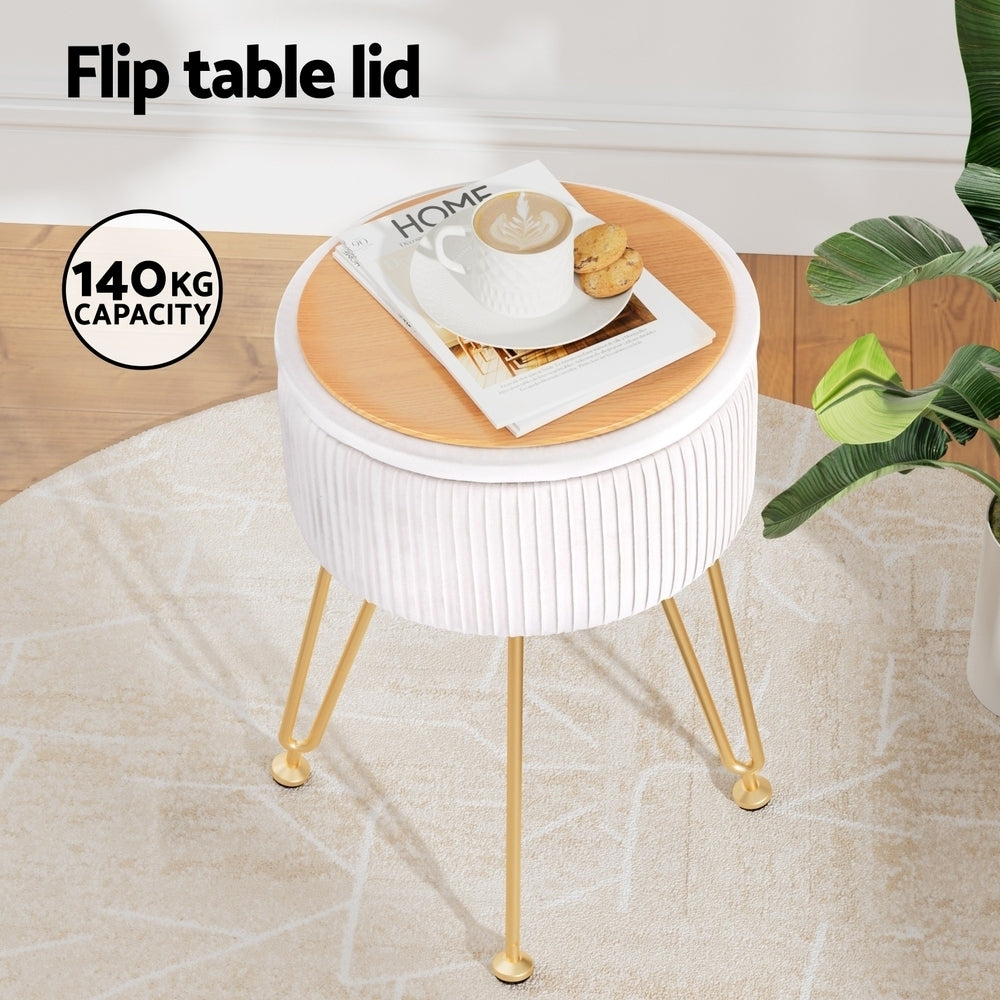 Ottomans & Footstools: Artiss Ottoman Storage Foot Stool Vanity Velvet Round White