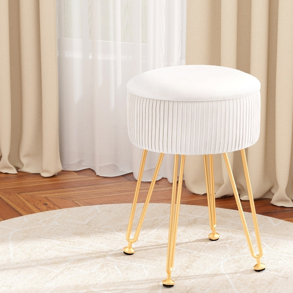 Ottomans & Footstools: Artiss Ottoman Storage Foot Stool Vanity Velvet Round White