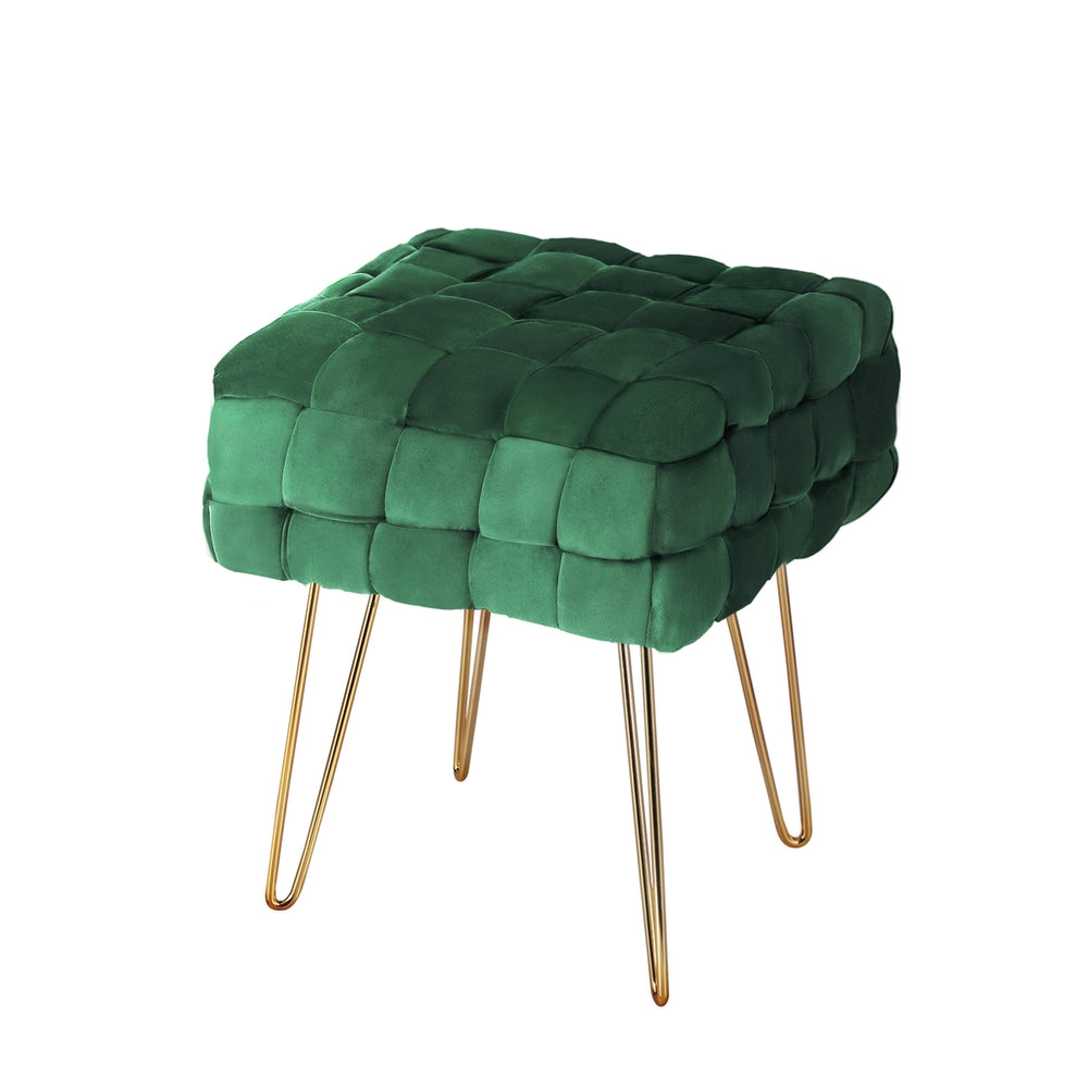 Ottomans & Footstools: Artiss Ottoman Foot Stool Vanity Woven Velvet Green