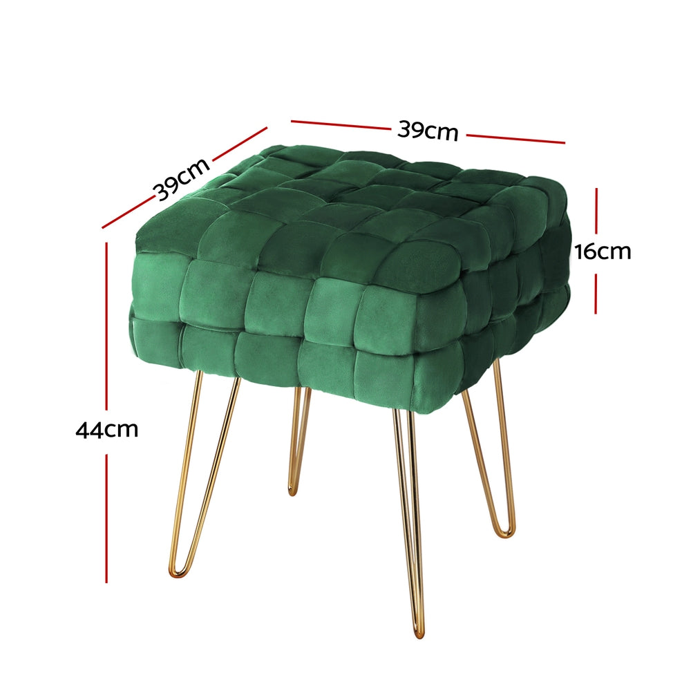 Ottomans & Footstools: Artiss Ottoman Foot Stool Vanity Woven Velvet Green