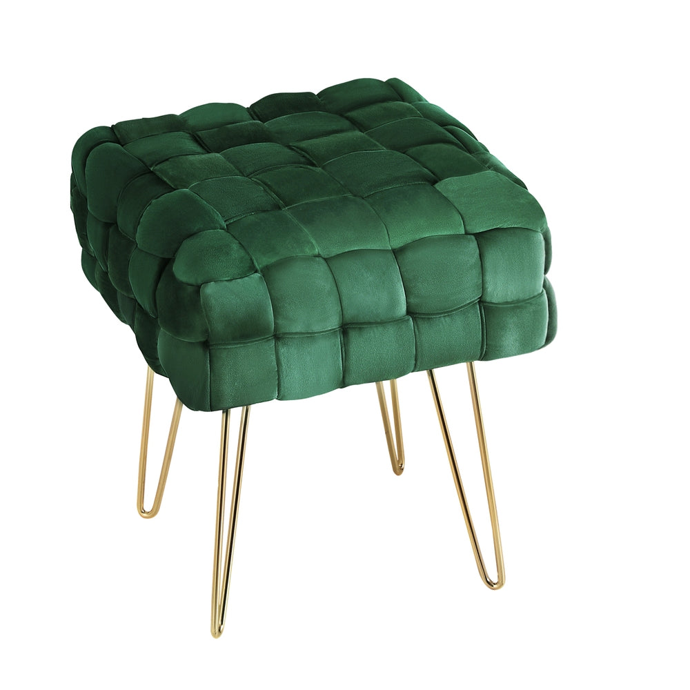 Ottomans & Footstools: Artiss Ottoman Foot Stool Vanity Woven Velvet Green