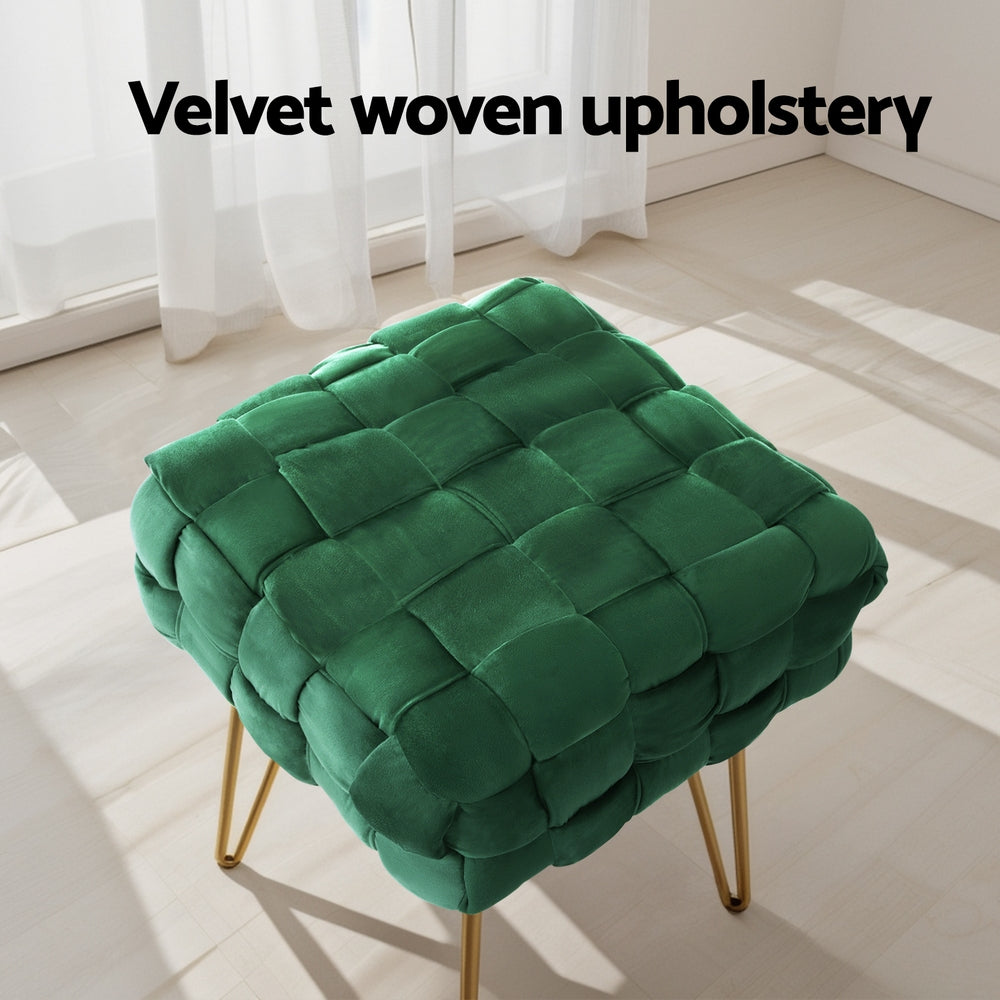Ottomans & Footstools: Artiss Ottoman Foot Stool Vanity Woven Velvet Green
