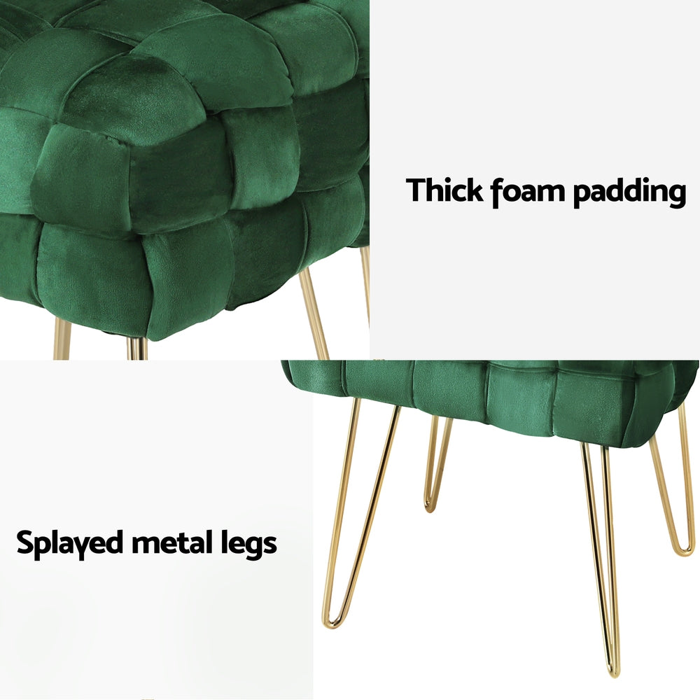 Ottomans & Footstools: Artiss Ottoman Foot Stool Vanity Woven Velvet Green