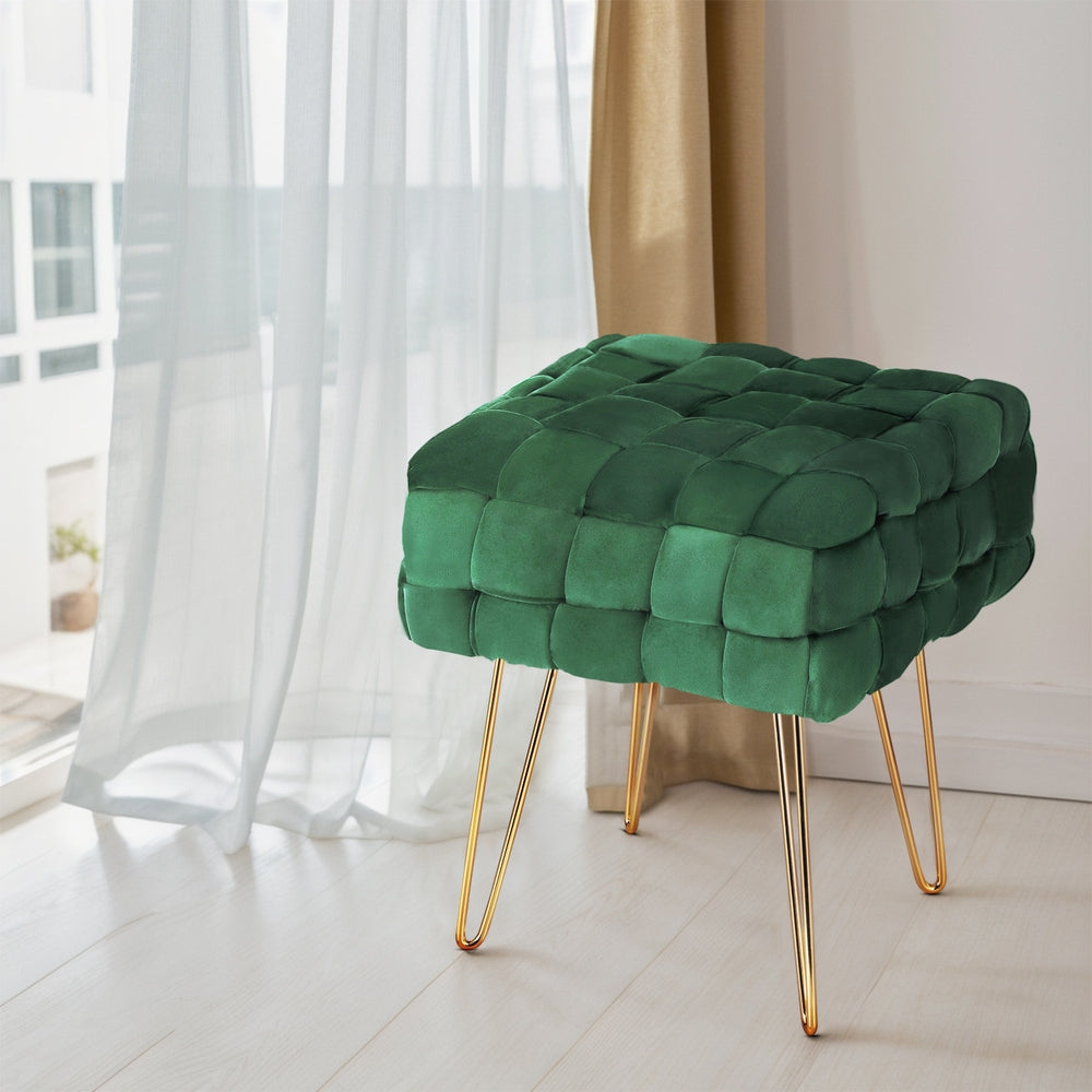 Ottomans & Footstools: Artiss Ottoman Foot Stool Vanity Woven Velvet Green
