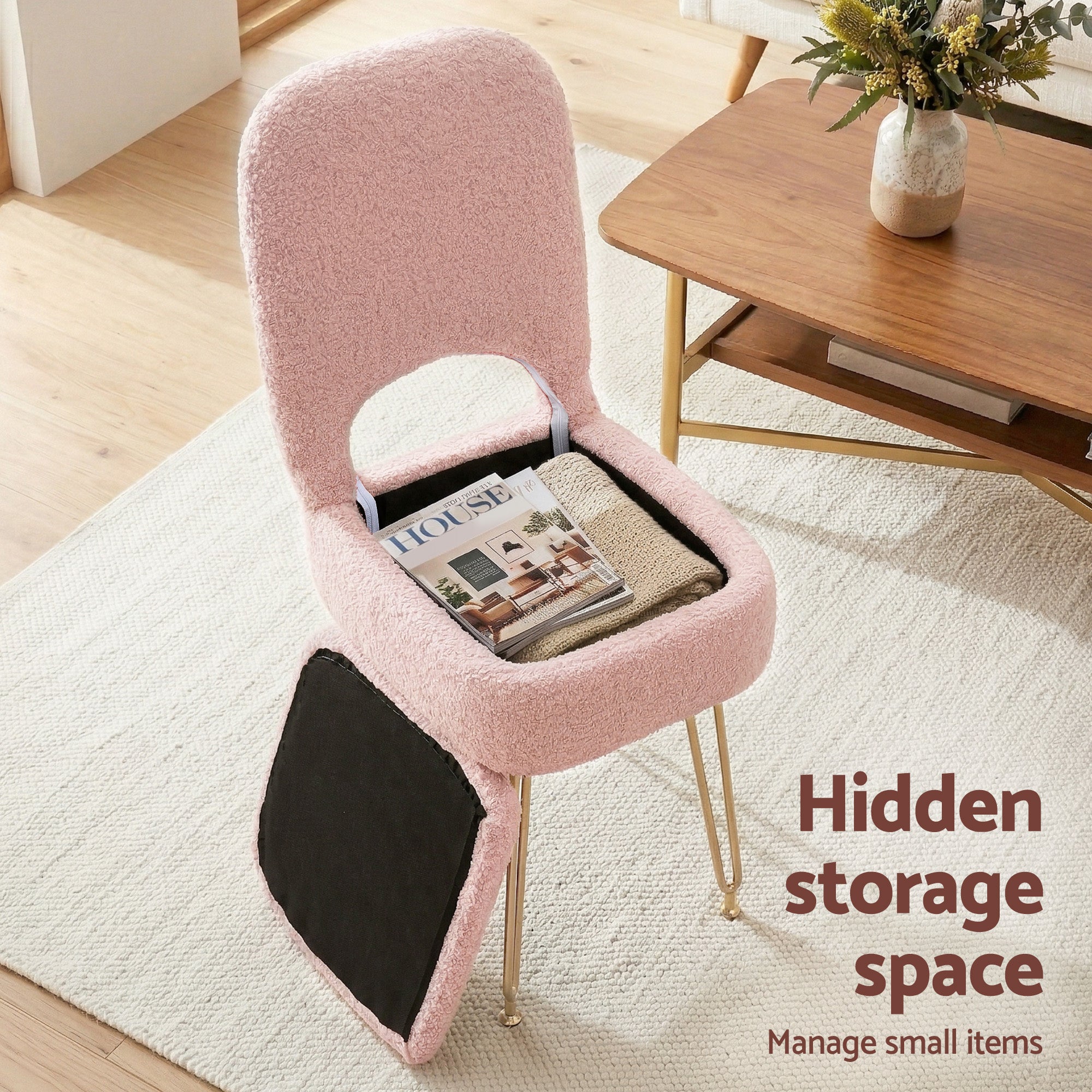 Artiss Storage Ottoman Vanity Stool Foot Stool Folding Back Pink