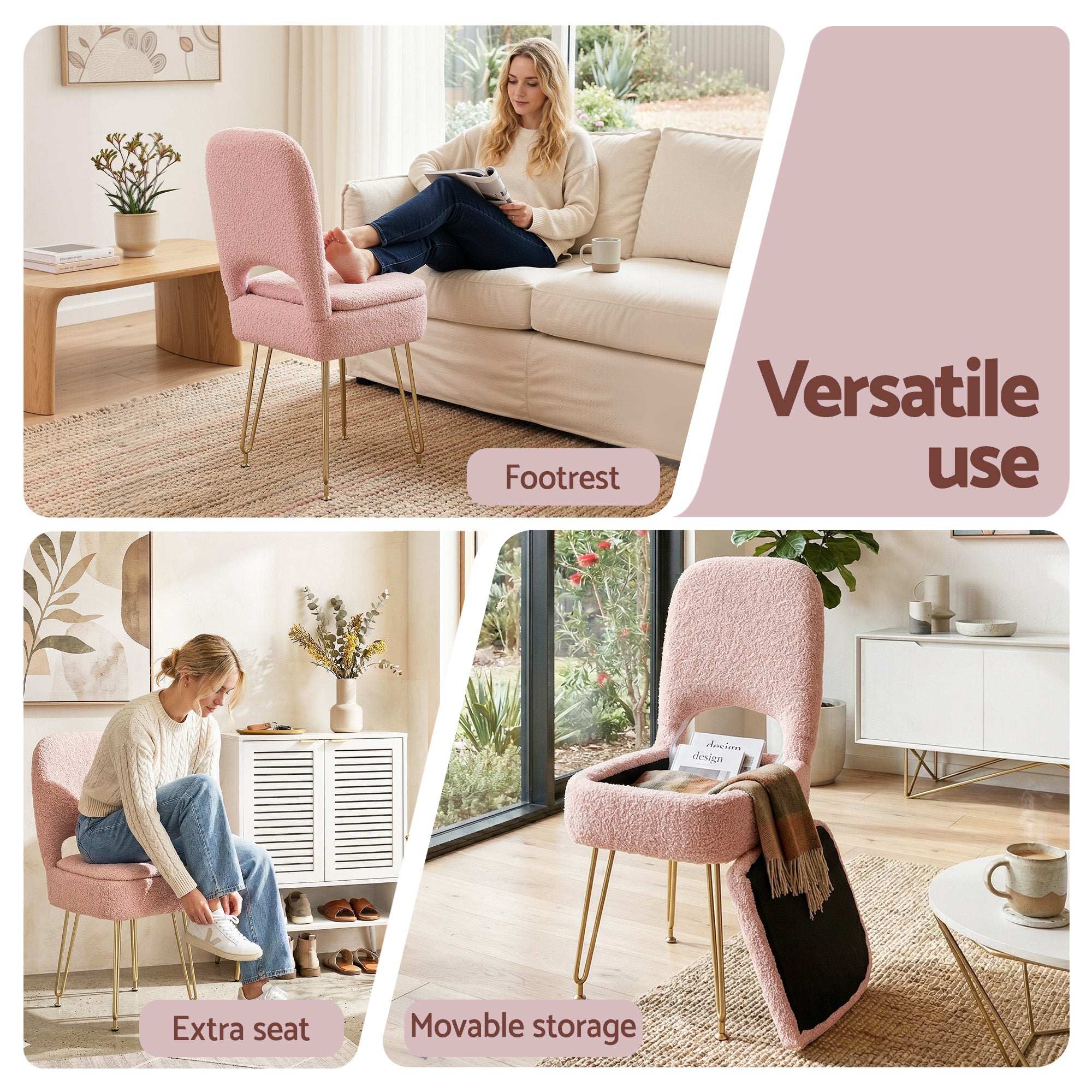 Artiss Storage Ottoman Vanity Stool Foot Stool Folding Back Pink