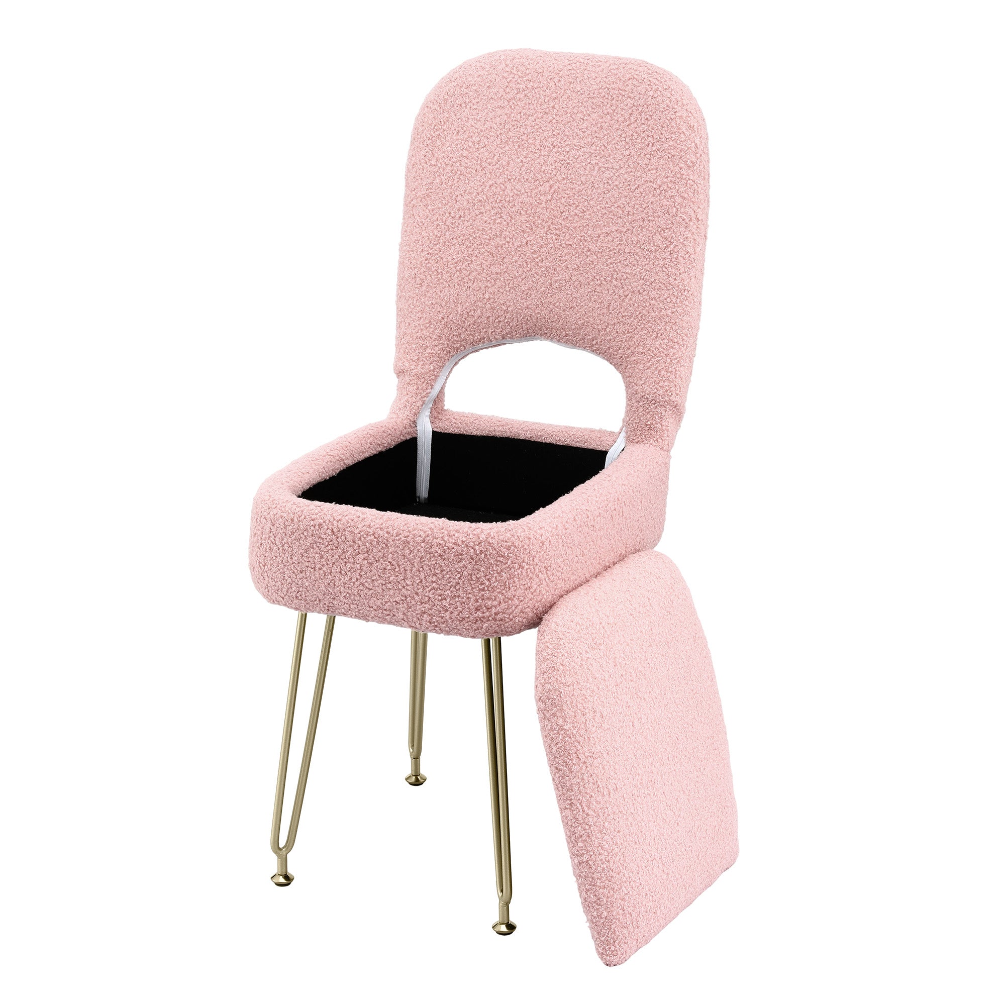 Artiss Storage Ottoman Vanity Stool Foot Stool Folding Back Pink