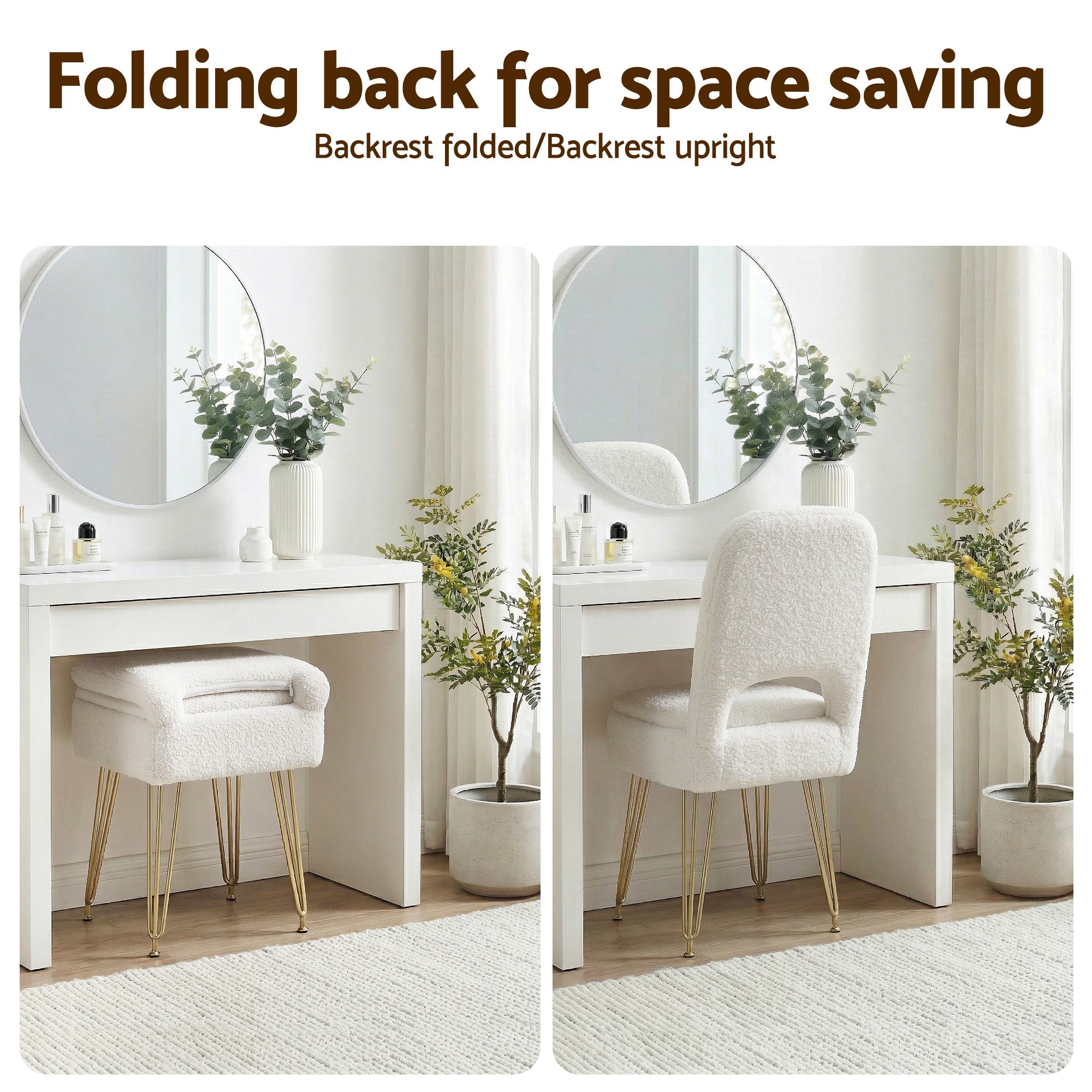 Artiss Storage Ottoman Vanity Stool Foot Stool Folding Back White