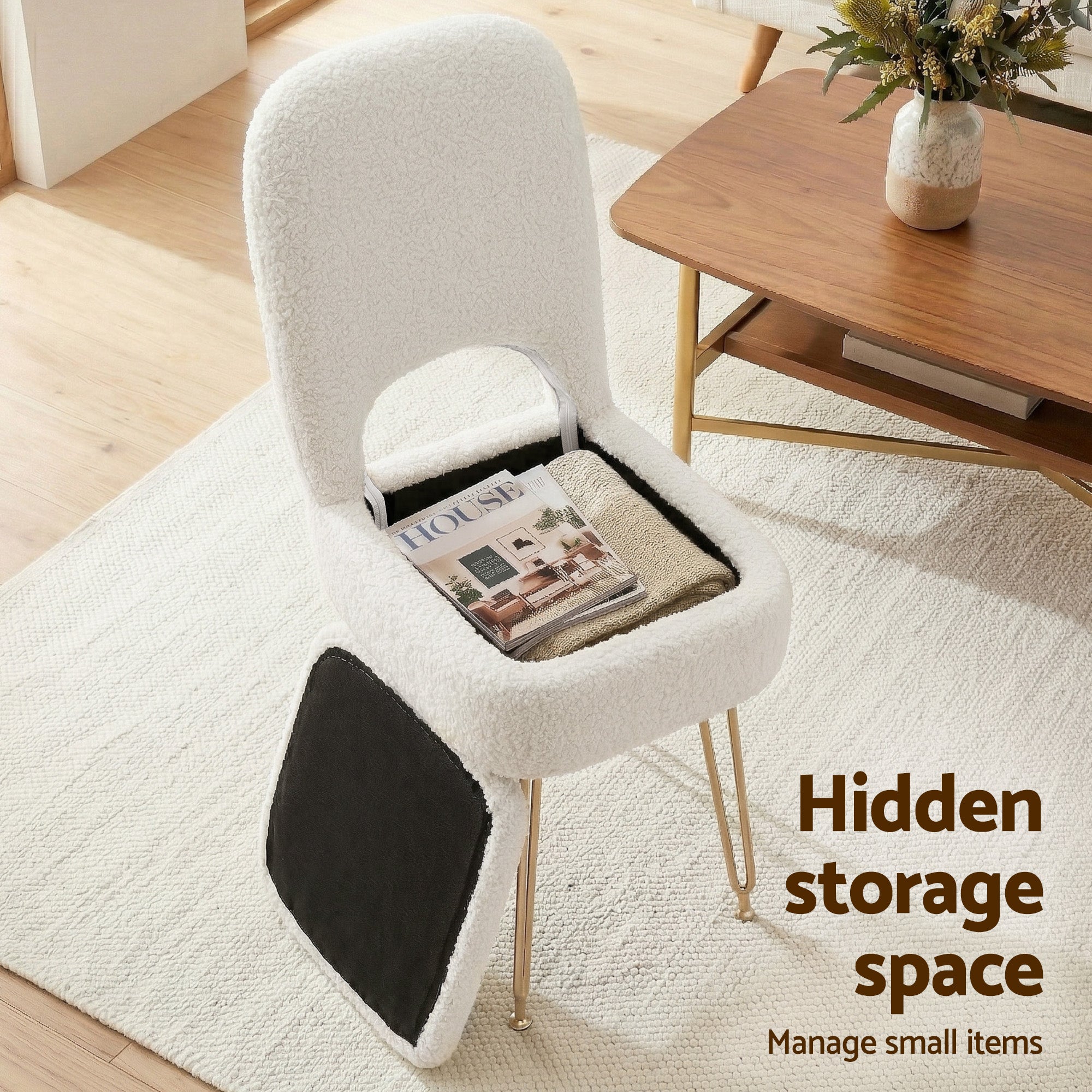 Artiss Storage Ottoman Vanity Stool Foot Stool Folding Back White