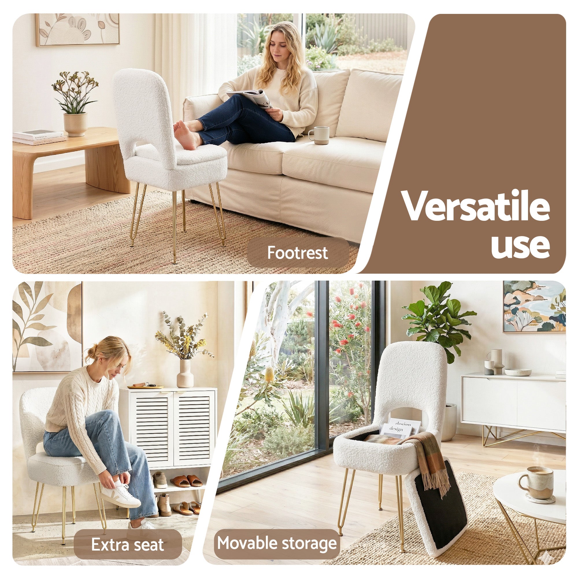 Artiss Storage Ottoman Vanity Stool Foot Stool Folding Back White