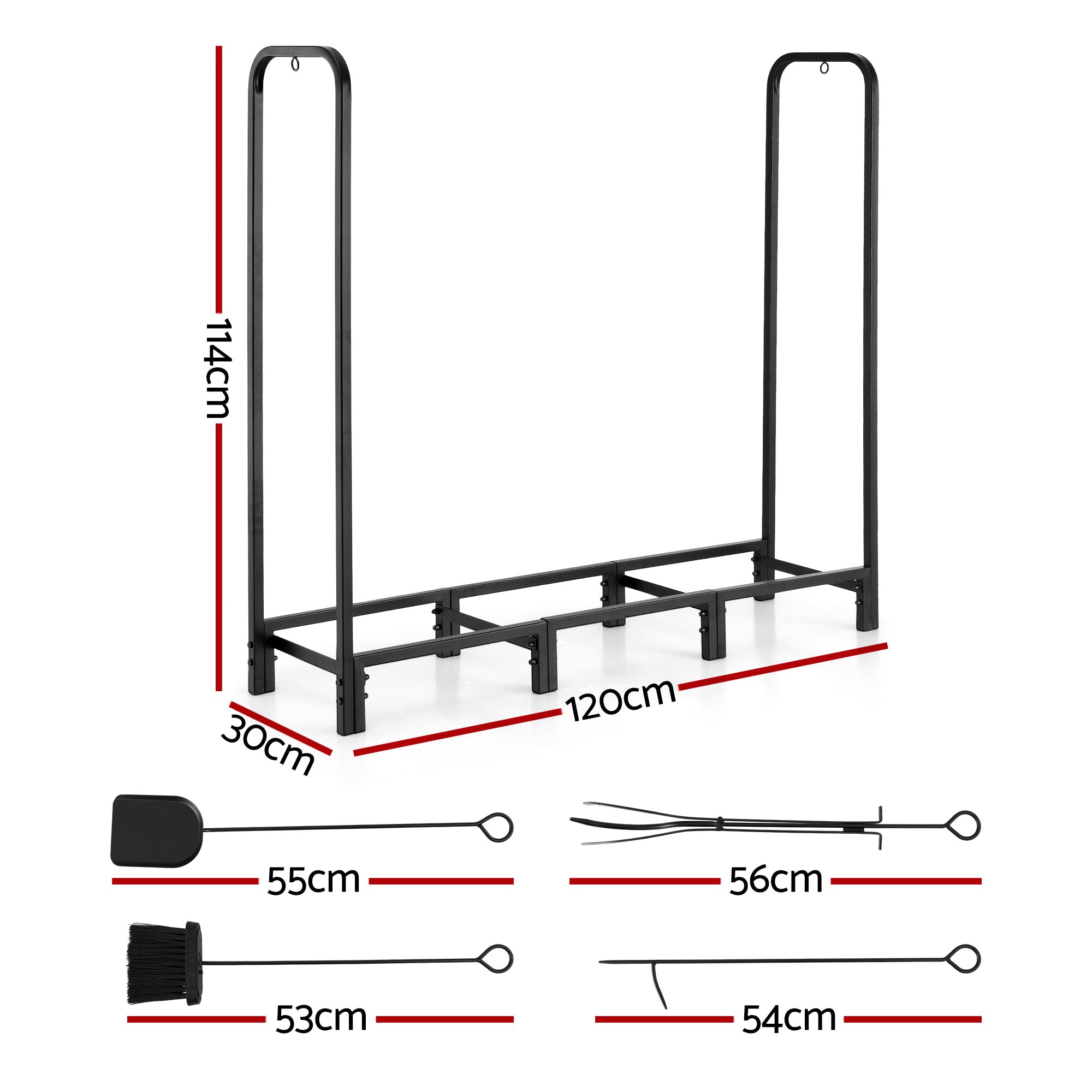 Gardening Accessories: Gardeon Firewood Rack 120cm Wood Rack 3 Sizes Firewood Storage with Tools Black