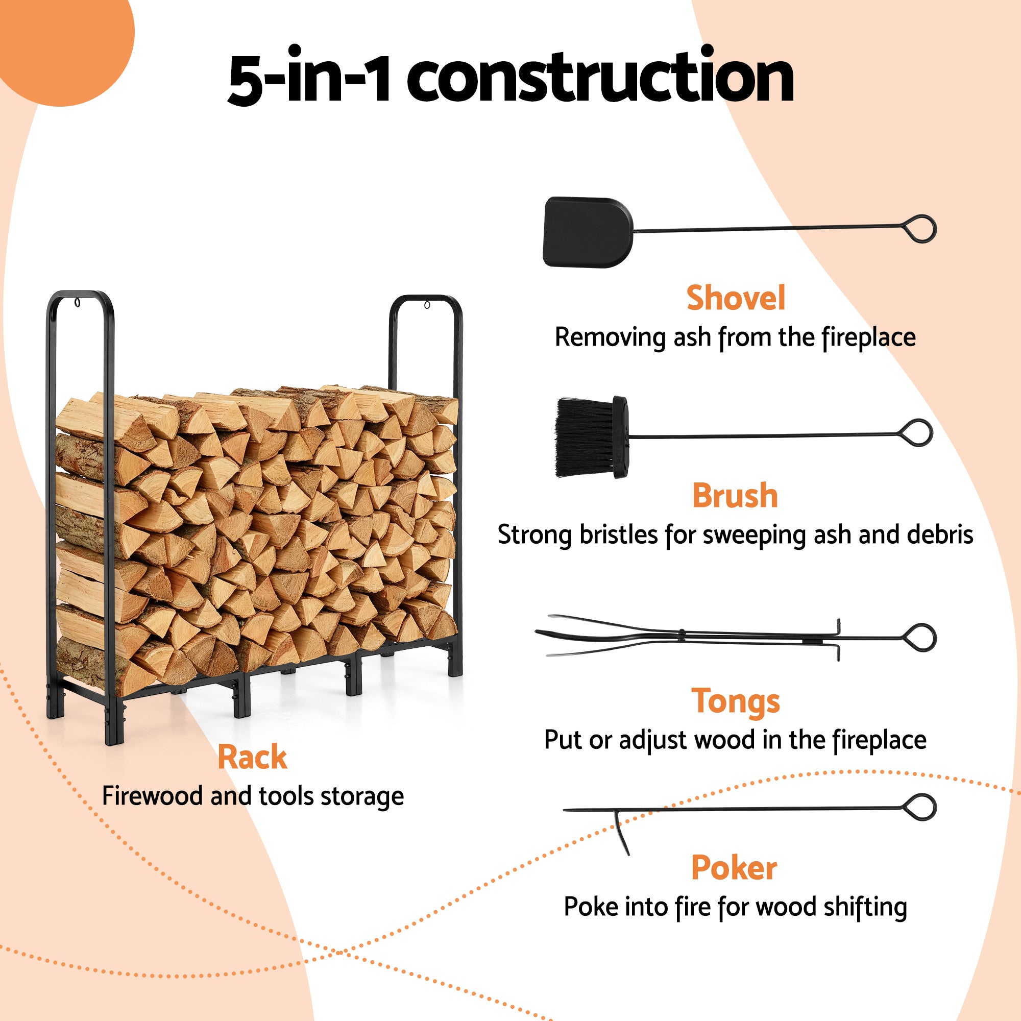 Gardening Accessories: Gardeon Firewood Rack 120cm Wood Rack 3 Sizes Firewood Storage with Tools Black