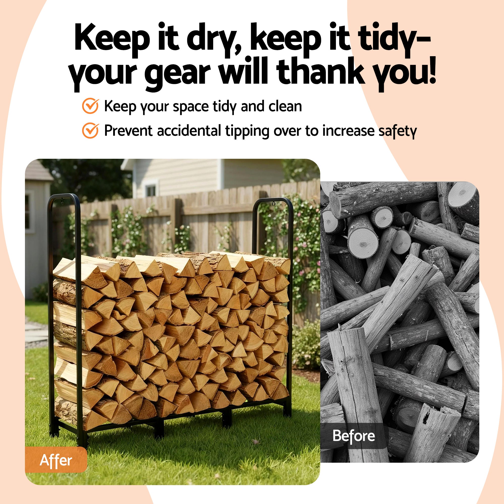 Gardening Accessories: Gardeon Firewood Rack 120cm Wood Rack 3 Sizes Firewood Storage with Tools Black