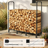 Gardening Accessories: Gardeon Firewood Rack 120cm Wood Rack 3 Sizes Firewood Storage with Tools Black
