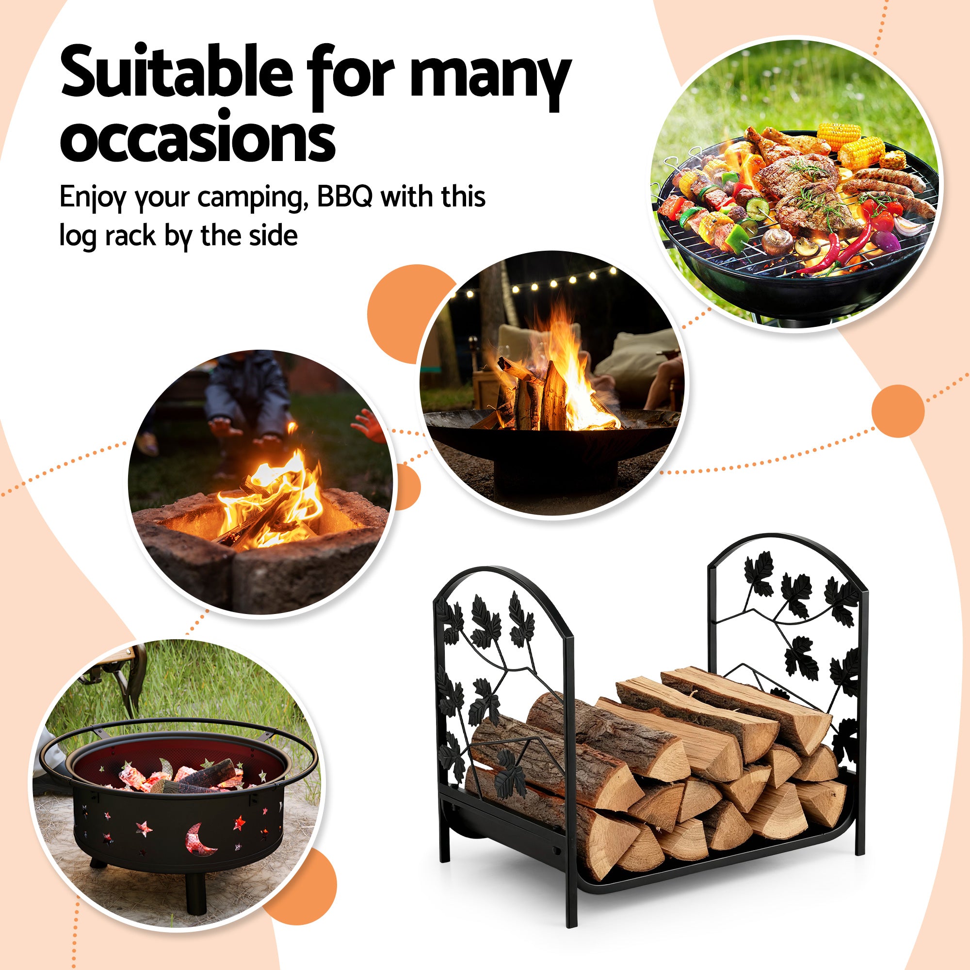 Gardening Accessories: Gardeon Firewood Rack 48cm Wood Rack Firewood Storage Indoor Outdoor Black