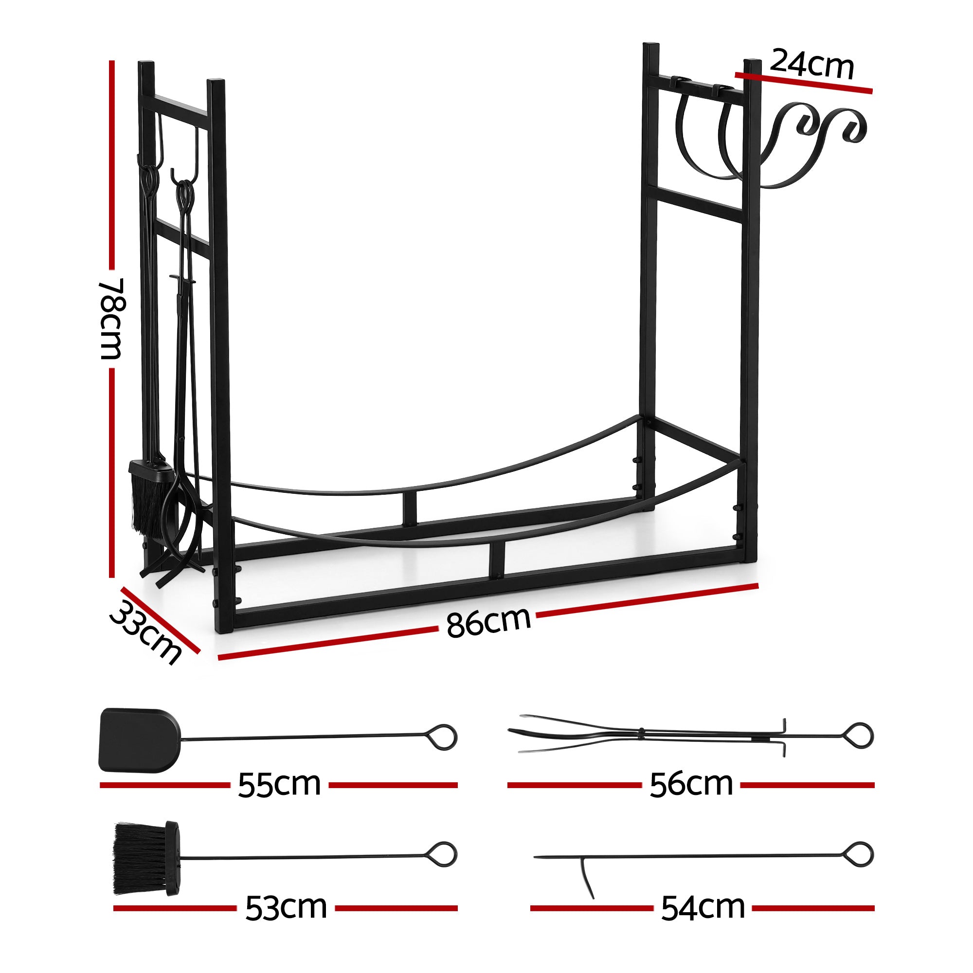 Gardening Accessories: Gardeon Firewood Rack 84cm Wood Rack Firewood Storage Indoor Outdoor Black