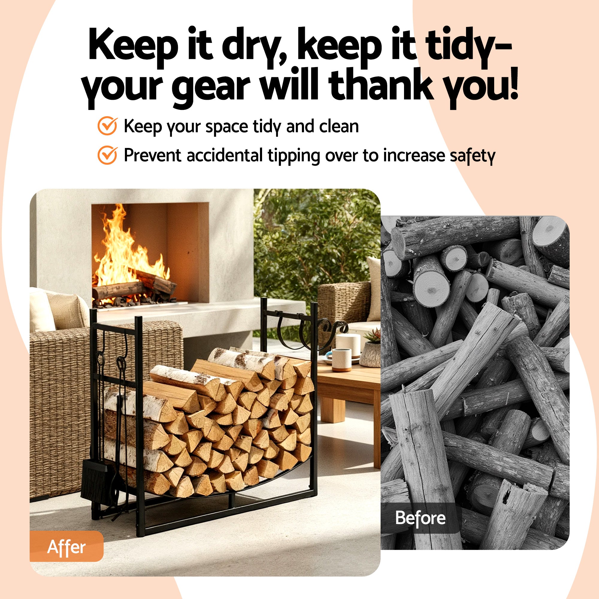 Gardening Accessories: Gardeon Firewood Rack 84cm Wood Rack Firewood Storage Indoor Outdoor Black