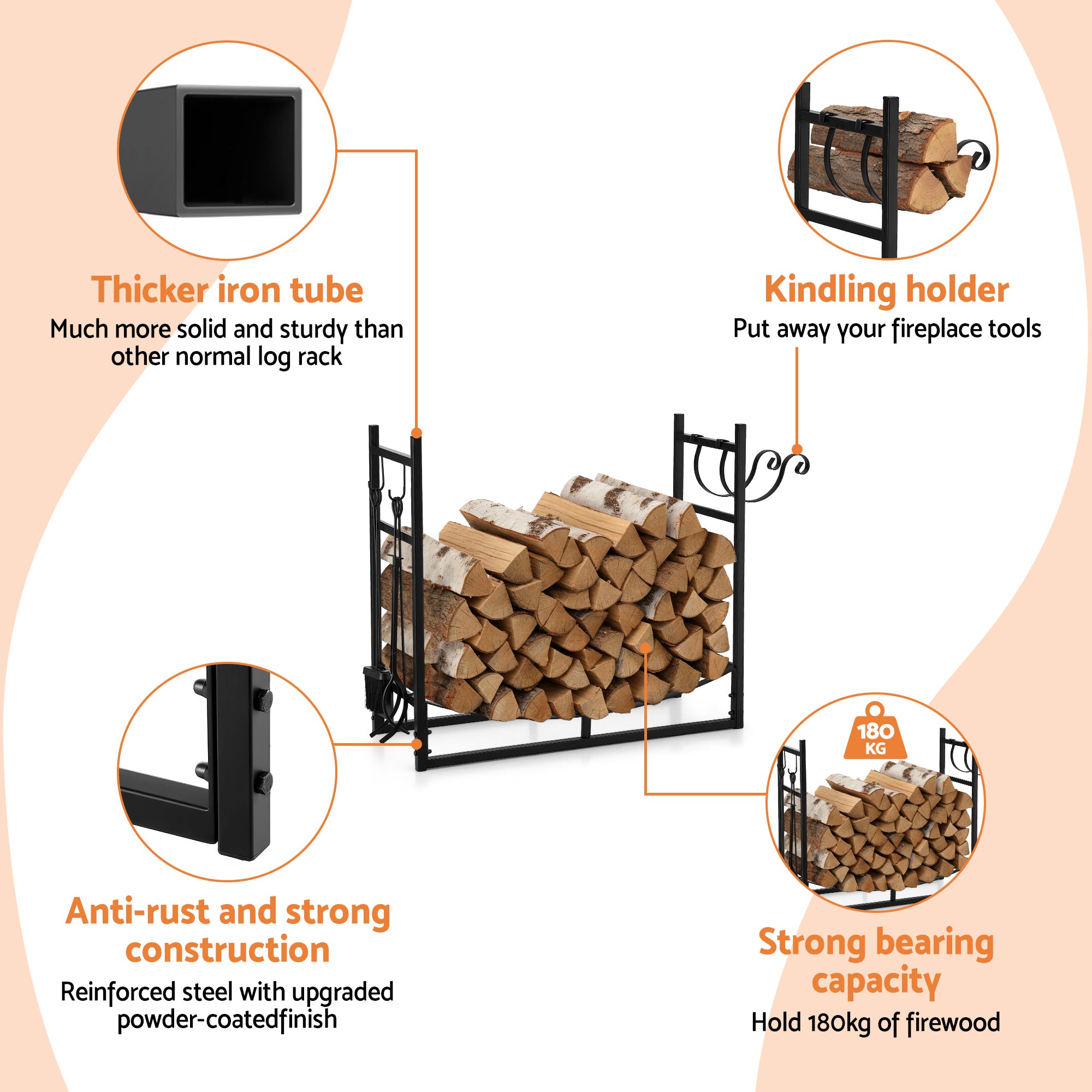 Gardening Accessories: Gardeon Firewood Rack 84cm Wood Rack Firewood Storage Indoor Outdoor Black