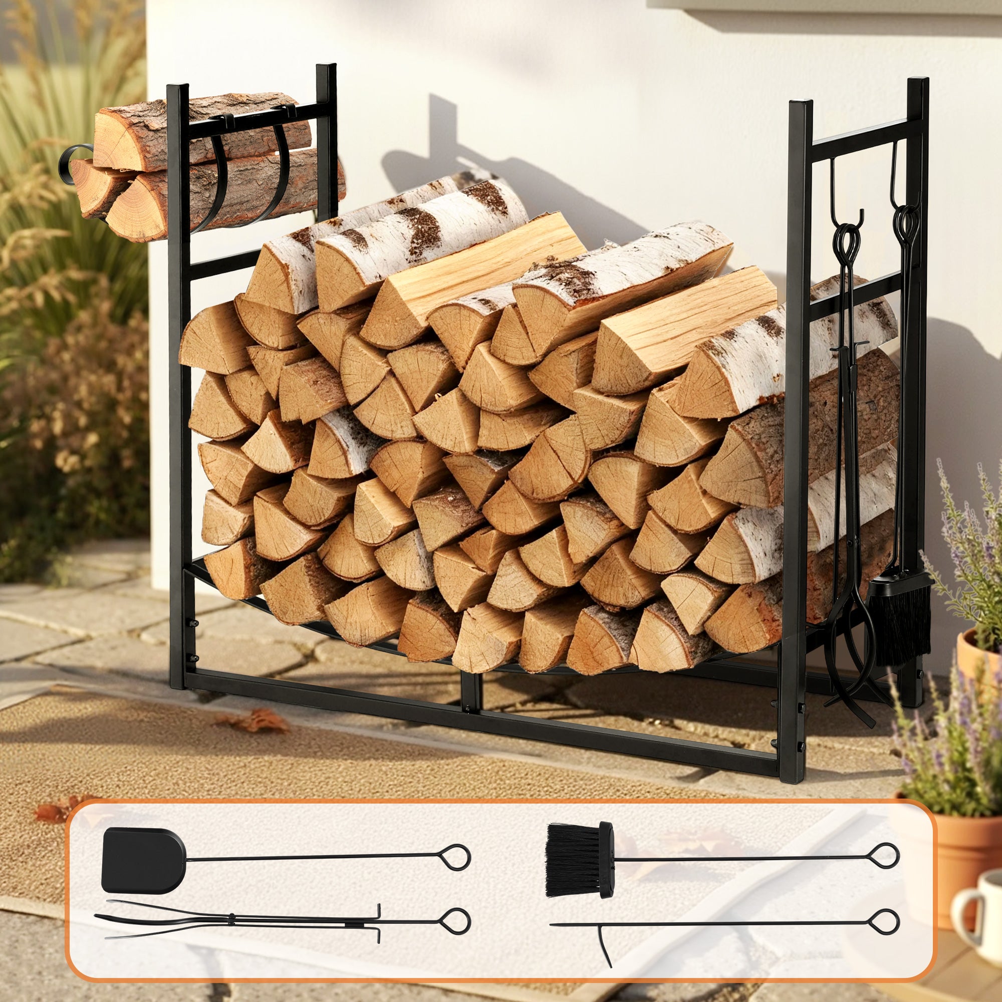 Gardening Accessories: Gardeon Firewood Rack 84cm Wood Rack Firewood Storage Indoor Outdoor Black