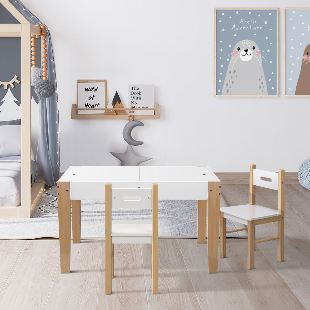 Pretend Play: Keezi 3PCS Kids Table and Chairs Set Storage Toys Play Activity Desk Chalkboard
